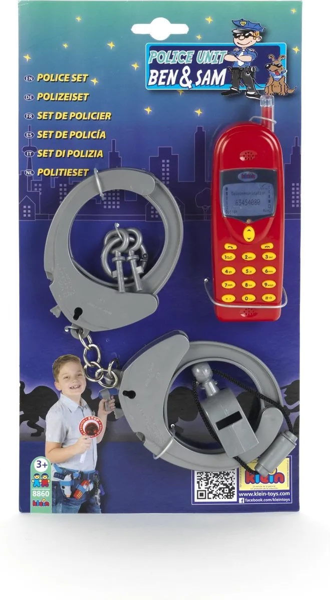 Klein Toys 3-delige Politie Set - Handboeien, Fluitje & Telefoon Rood/Grijs