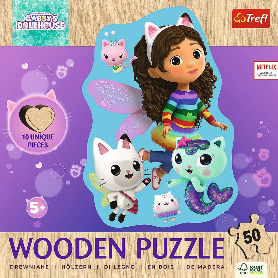 Trefl Houten Puzzel Gabby's Dollhouse 50 Stuks - Blauw