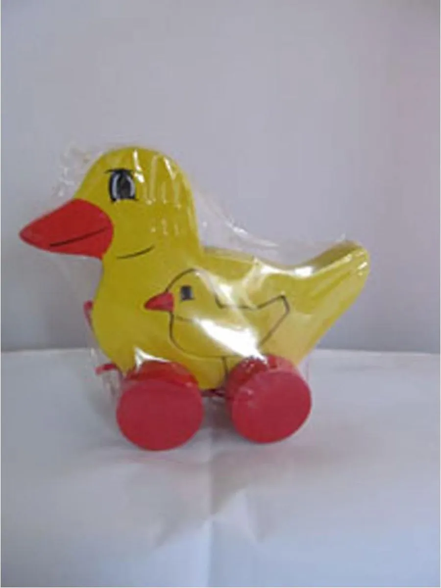 Houten trekbeest klein met jong - eend