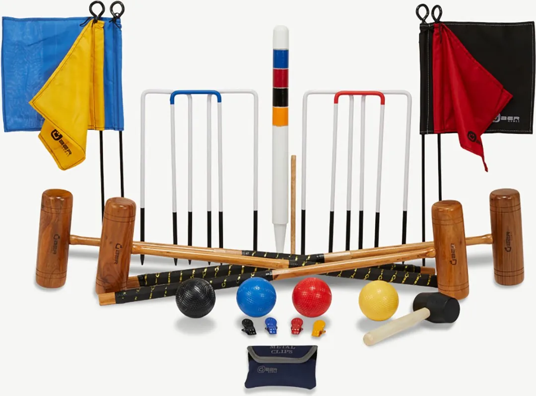 Ubergames Croquet Set 4-persoons - Kunststof ballen - Stalen poorten met Trolley