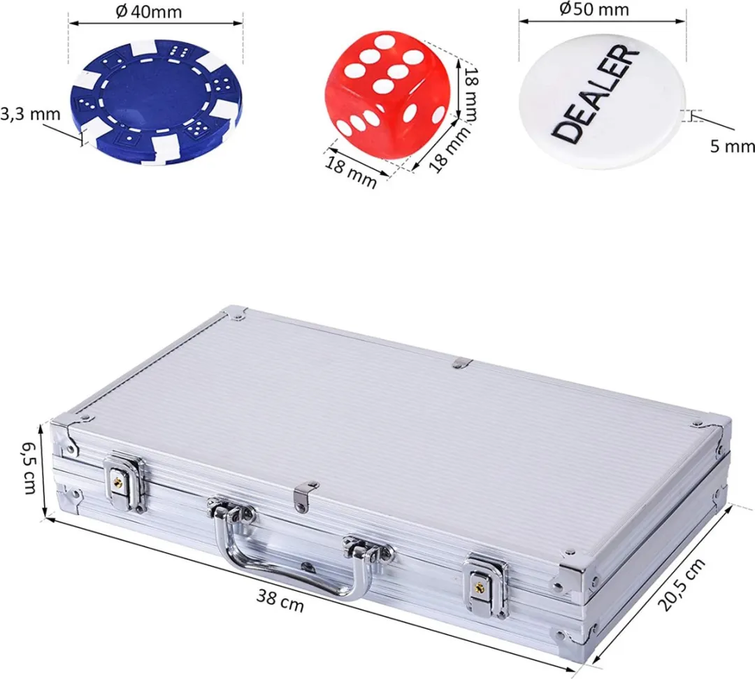 Eddy Toys Pokerset 300 Chips - 5 Personen - Aluminium Zilver