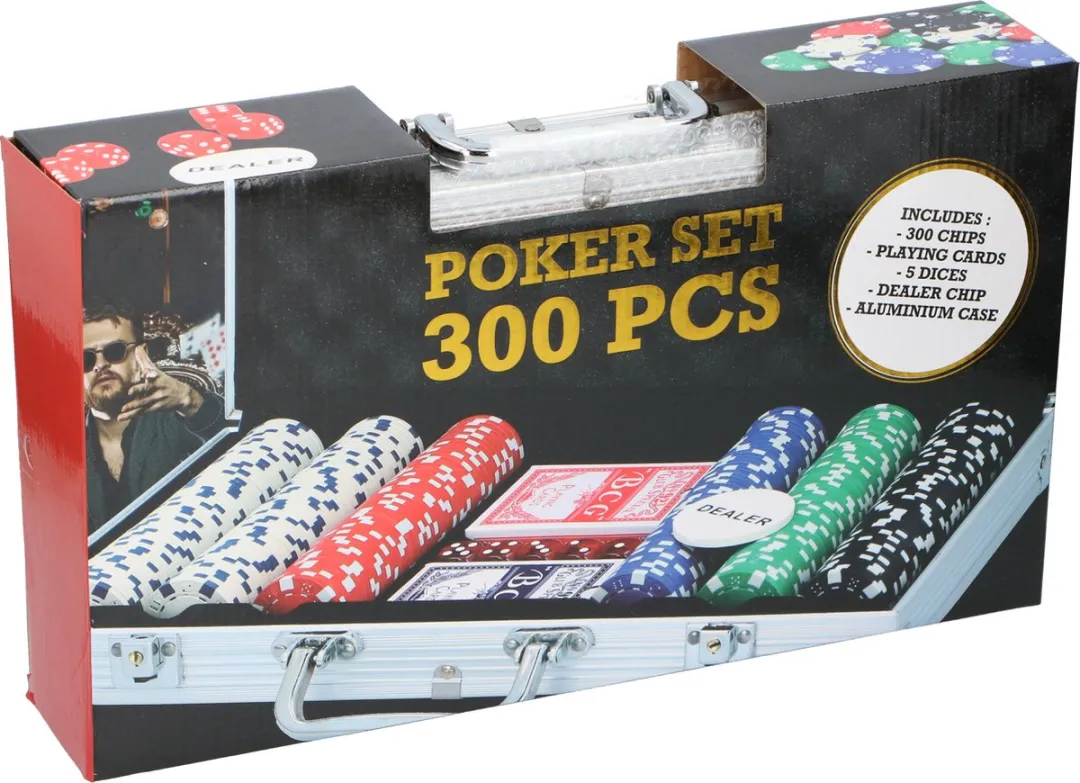 Eddy Toys Pokerset 300 Chips - 5 Personen - Aluminium Zilver