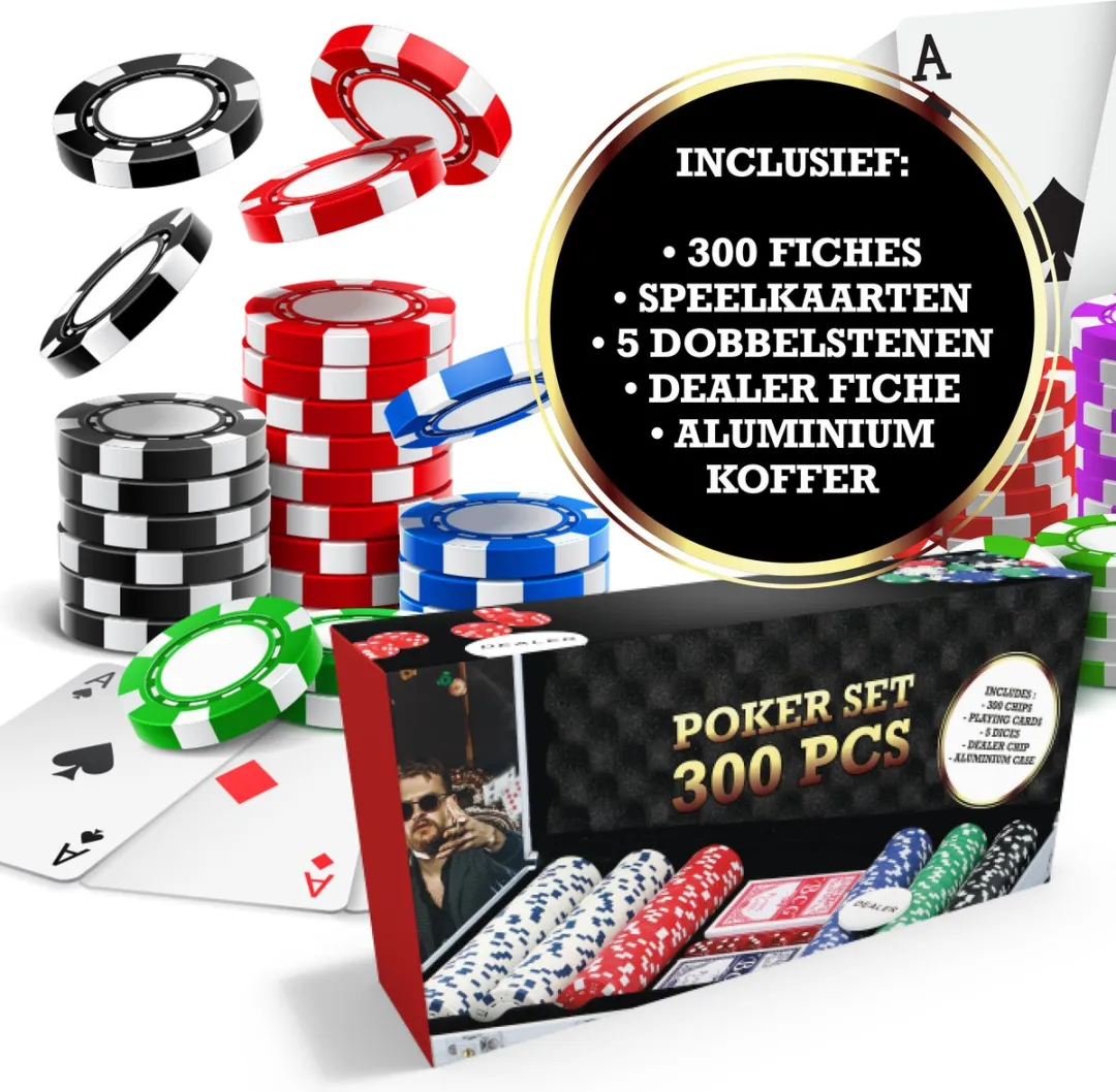 Eddy Toys Pokerset 300 Chips - 5 Personen - Aluminium Zilver