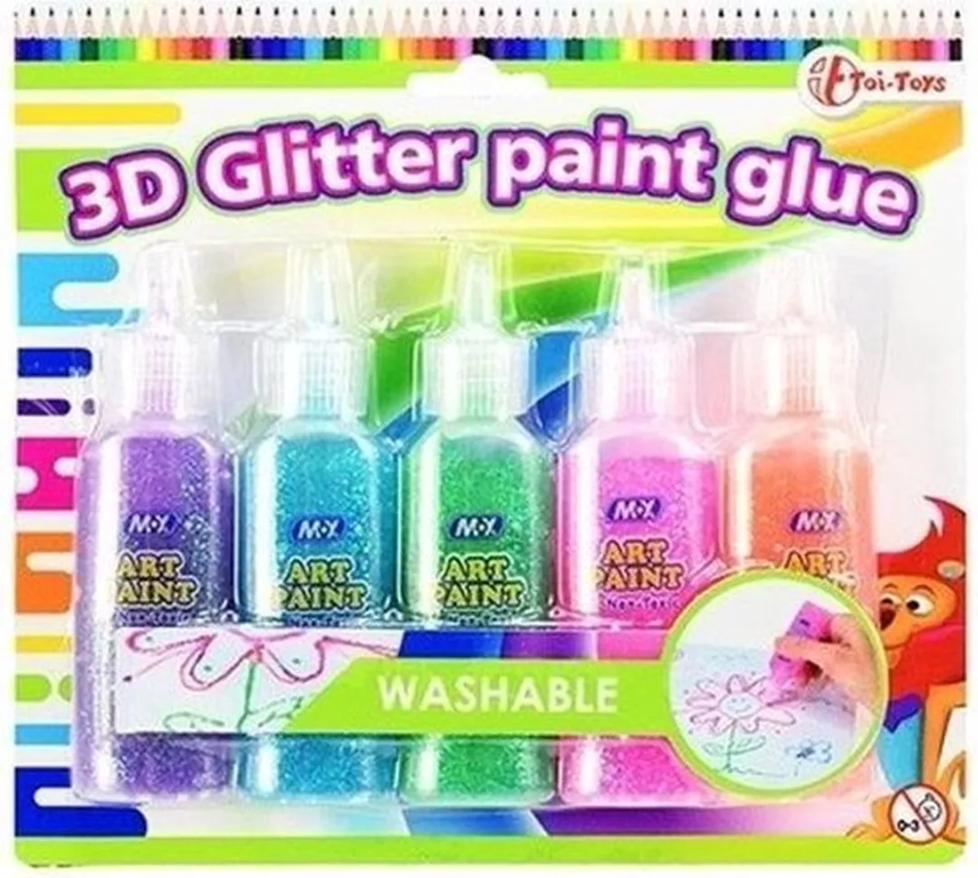 Toi-Toys Glitterlijmtubes 5 Stuks - 64ml