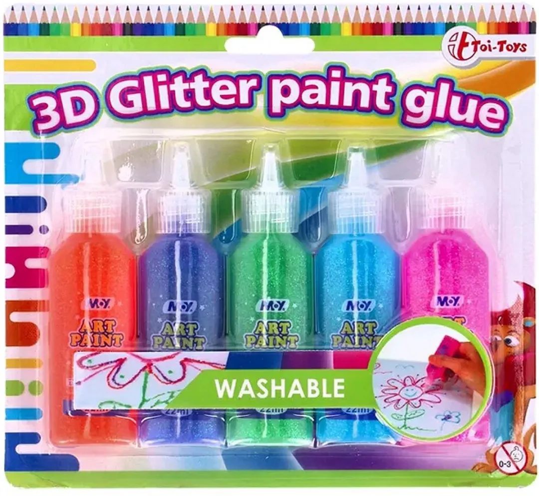 Toi-Toys Glitterlijmtubes 5 Stuks - 64ml