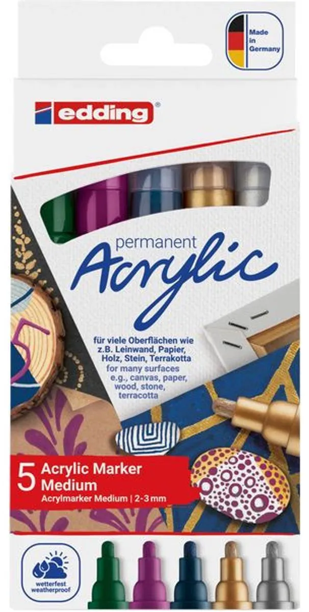 edding 5100 Acrylstiften Medium - 5 Kleuren