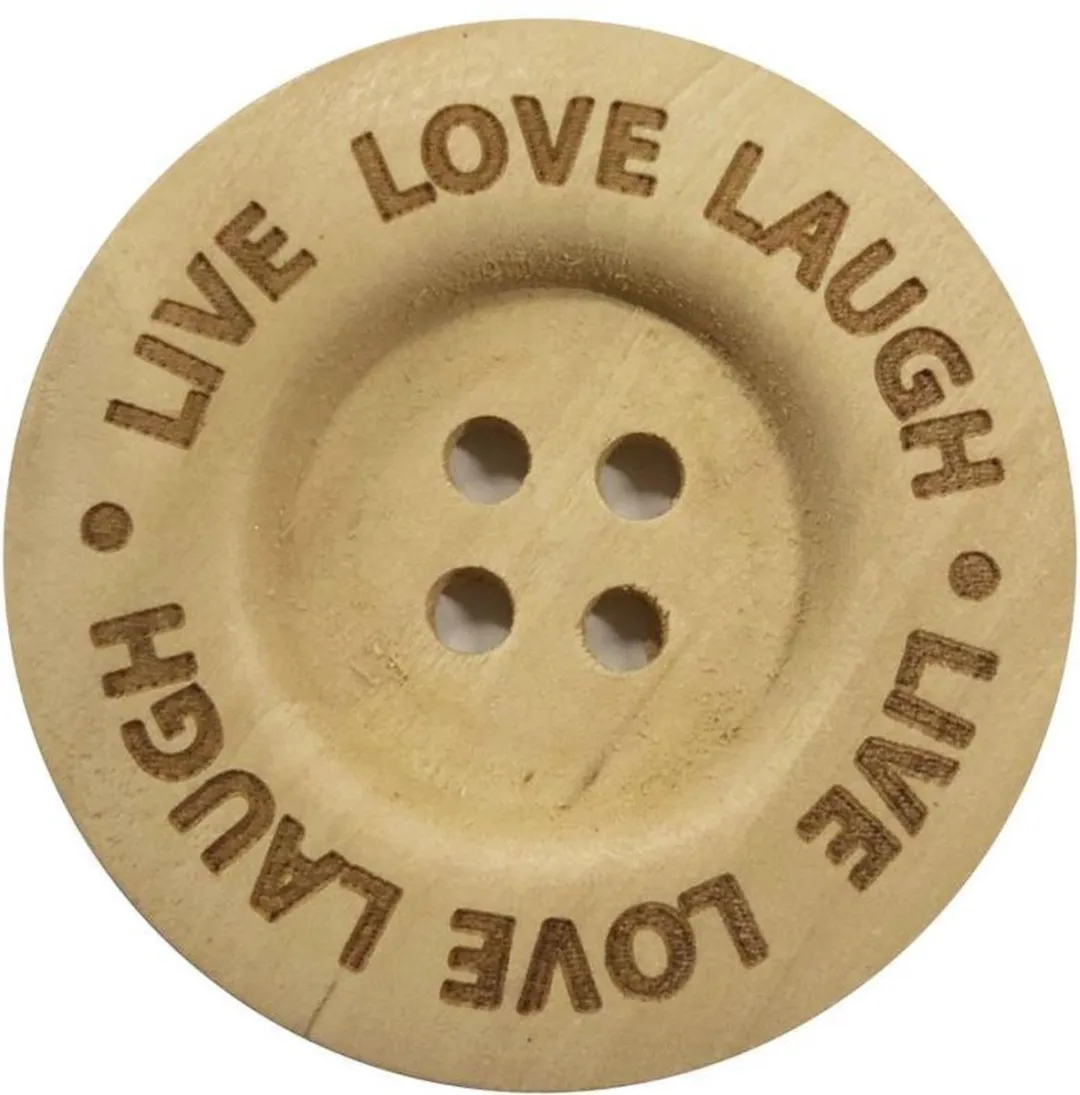 Durable Houten Knopen Live Love Laugh 40mm - 2 Stuks
