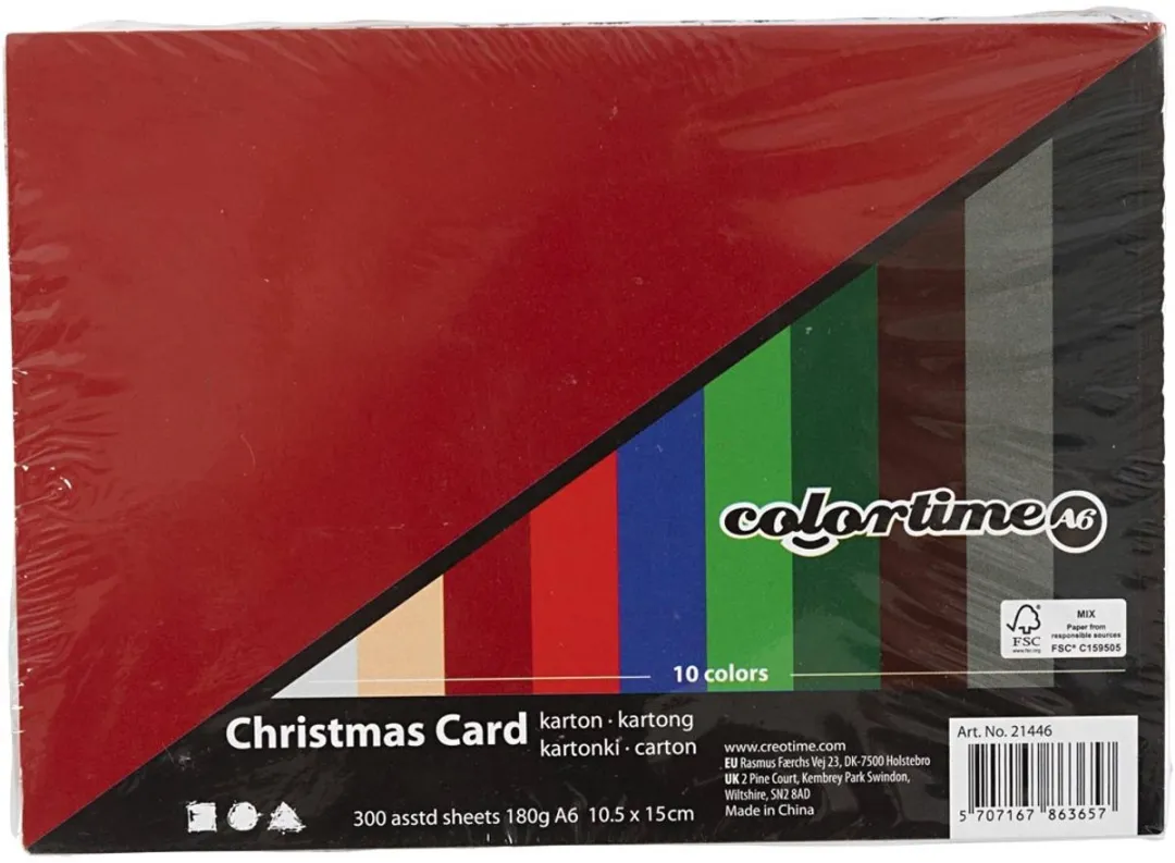 Colortime Kerst Karton A6 - 300 Vel - 10 Kleuren
