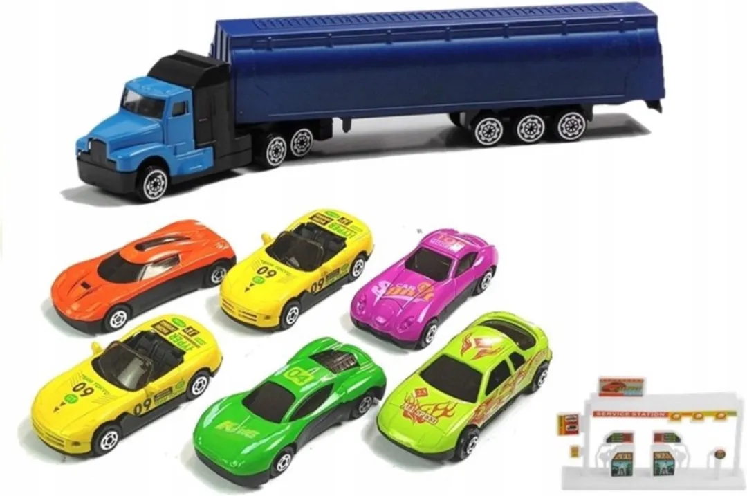 Lean Toys Vrachtwagen Speelgoedset Blauw - 6 Auto's