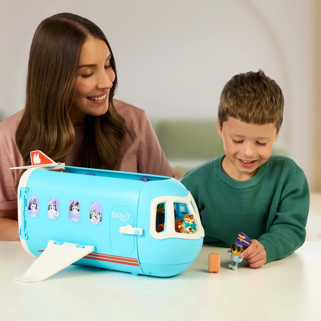 BLUEY - 3 in 1 Transformerend Vliegtuig Speelset - Incl. Bluey en Bingo speelfiguren - Meer dan 25 geluiden