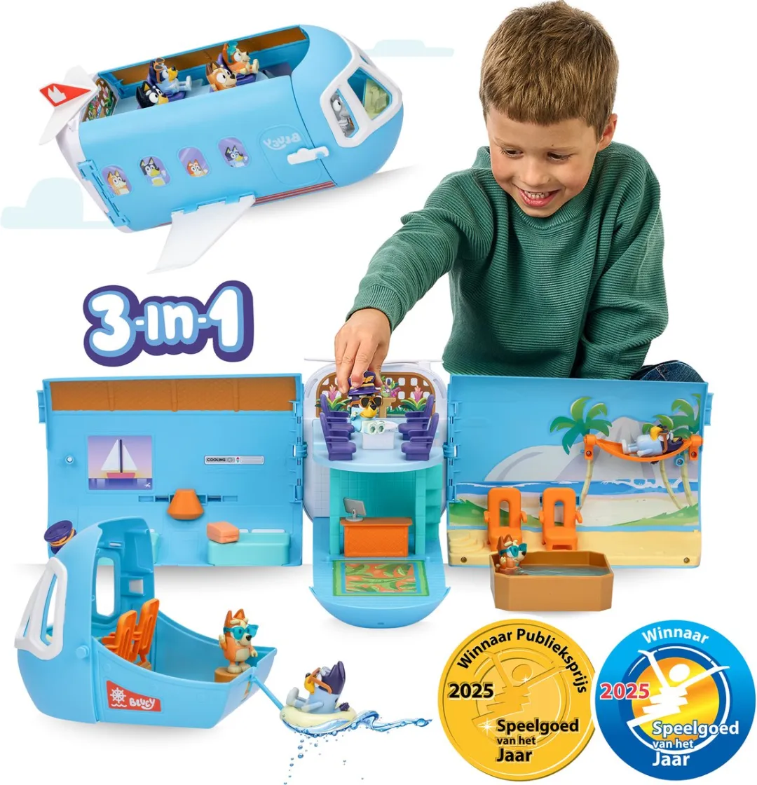 BLUEY - 3 in 1 Transformerend Vliegtuig Speelset - Incl. Bluey en Bingo speelfiguren - Meer dan 25 geluiden