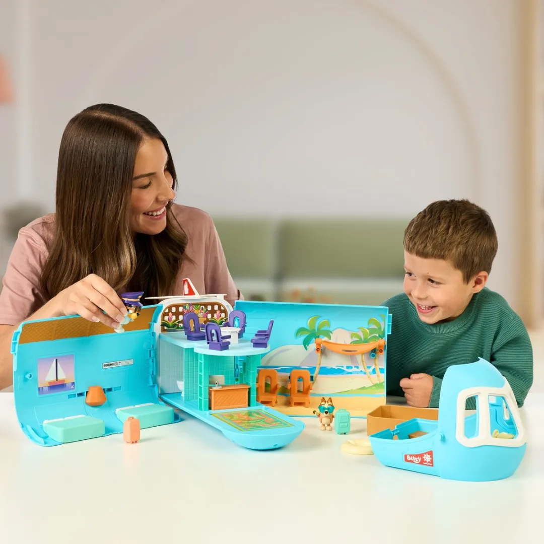 BLUEY - 3 in 1 Transformerend Vliegtuig Speelset - Incl. Bluey en Bingo speelfiguren - Meer dan 25 geluiden