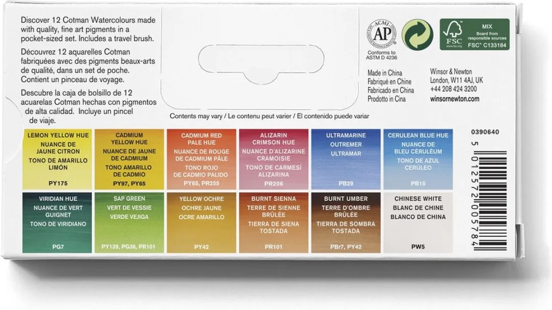 Winsor & Newton Cotman Sketchers’ Pocket Aquarelset 12 Kleuren - 12ml