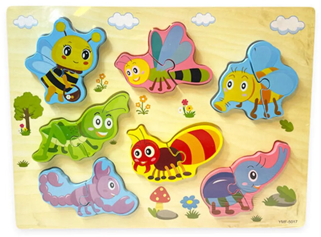 YJ Toys Houten Inlegpuzzel Beestjes 14-delig