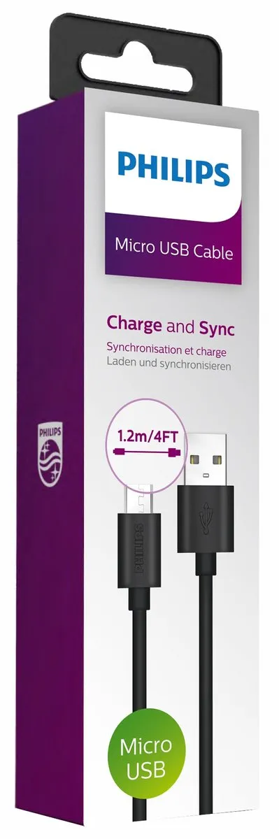 Philips USB-A naar Micro-USB Kabel DLC3104U/00 - 1,2m - Zwart