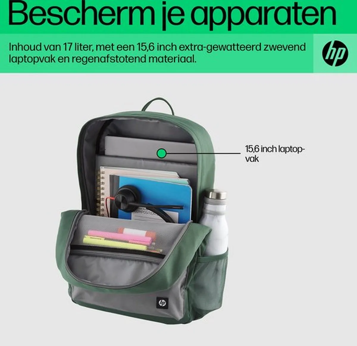 HP Campus Backpack 0197192487617 - 15 inch - Groen