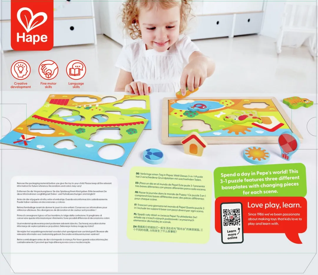 Hape Pepe & Friends Sonnental Puzzle 12 Stuks - Veelkleurig