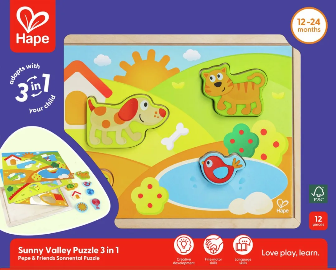Hape Pepe & Friends Sonnental Puzzle 12 Stuks - Veelkleurig
