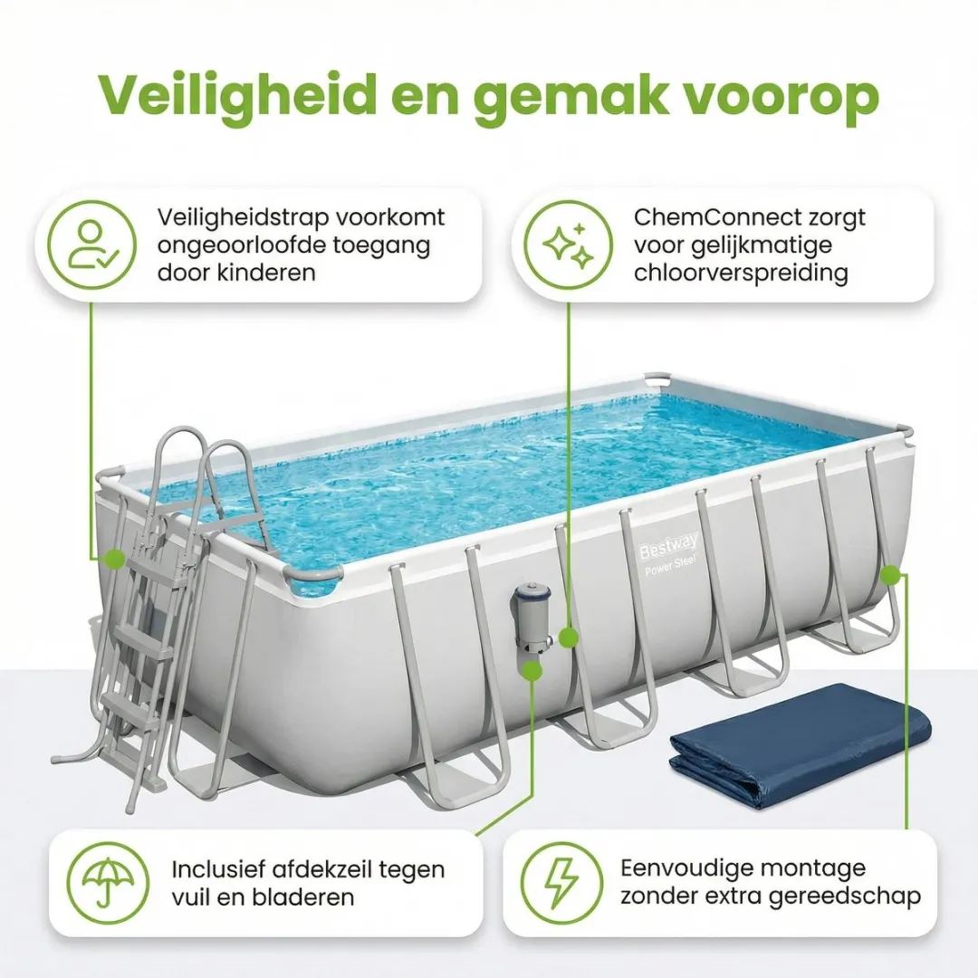 Bestway Power Steel Zwembad 488x244x122cm - Grijs - 8-delig