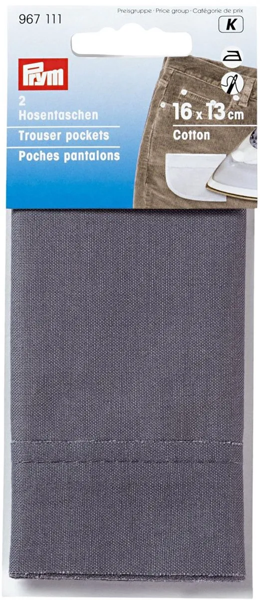 Prym Broekzakken 16x13cm - Grijs - 2 Stuks