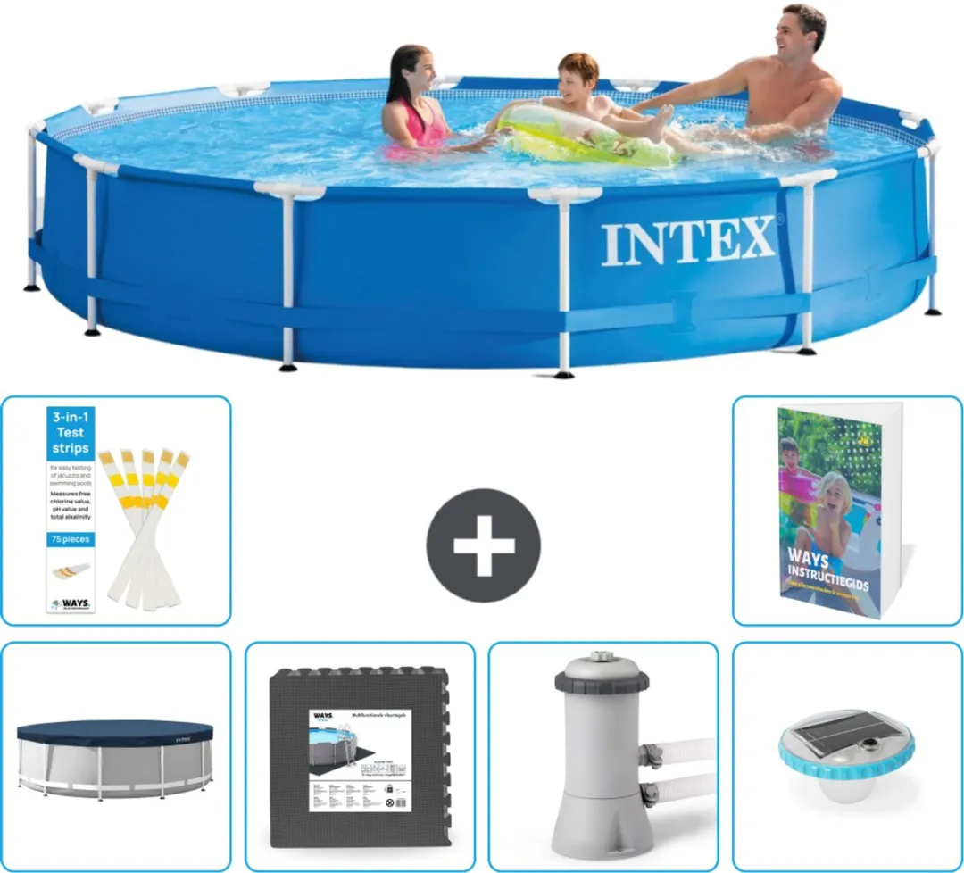 Intex 28210NP-Blauw Rond Frame Zwembad 366x76cm - Blauw - 7-delig