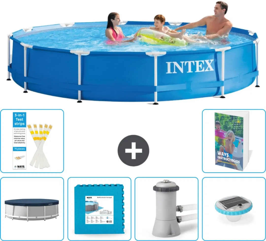 Intex 28210NP-Blauw Rond Frame Zwembad 366x76cm - Blauw - 7-delig