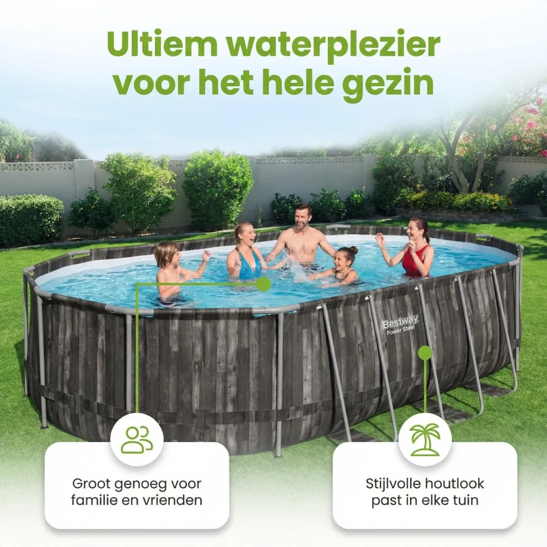 Bestway Ovaal Power Steel Zwembad 610x366x122cm - Grijs - 20.241L