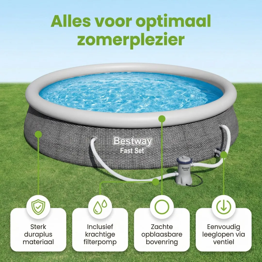 Bestway Fast Set Zwembad 457cm - 9677L - 7-delig - Grijs