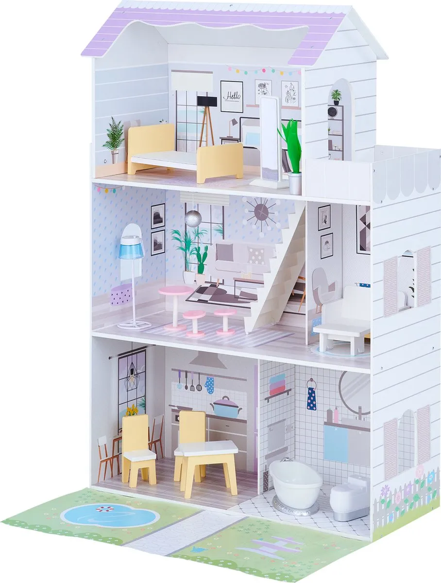 Teamson Kids Groot 3-Niveau Houten Poppenhuis