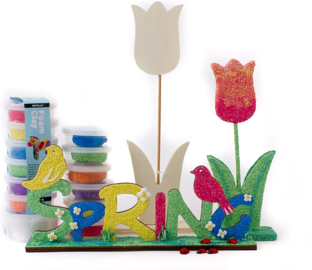 Foam Clay Lente Knutselset - 21 Stuks - Houten Tekst Spring