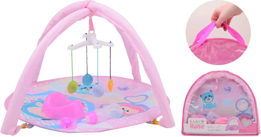 Johntoy Baby Rose Poppen Speelmat - Inclusief Draagtas - Potje - Speen - Flesje voor de pop