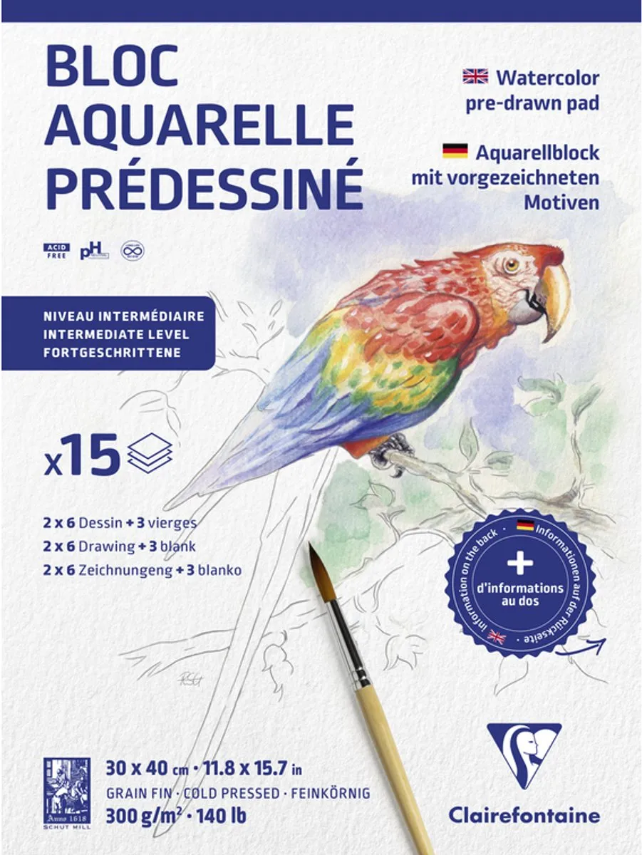 Clairefontaine Dieren Aquarelblok Voorgedrukt 30x40cm
