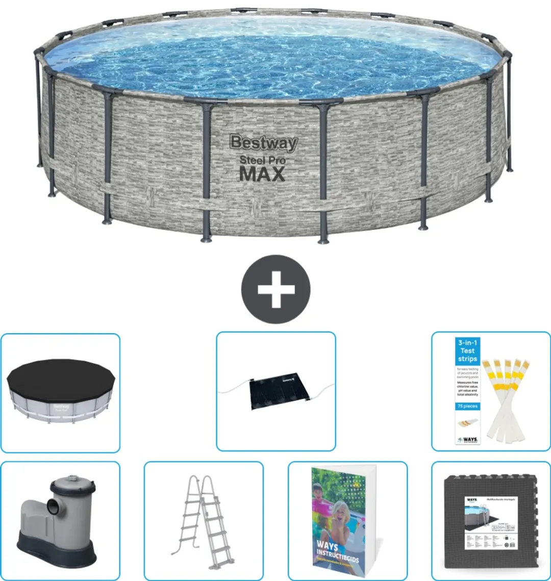 Bestway Steel Pro MAX Zwembad 488x122cm - 8-delig - Grijs