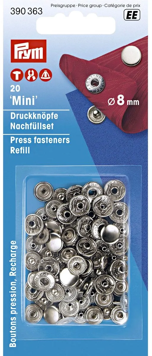 Prym Naaivrijdrukknoop Navulling 8mm - 20 Stuks