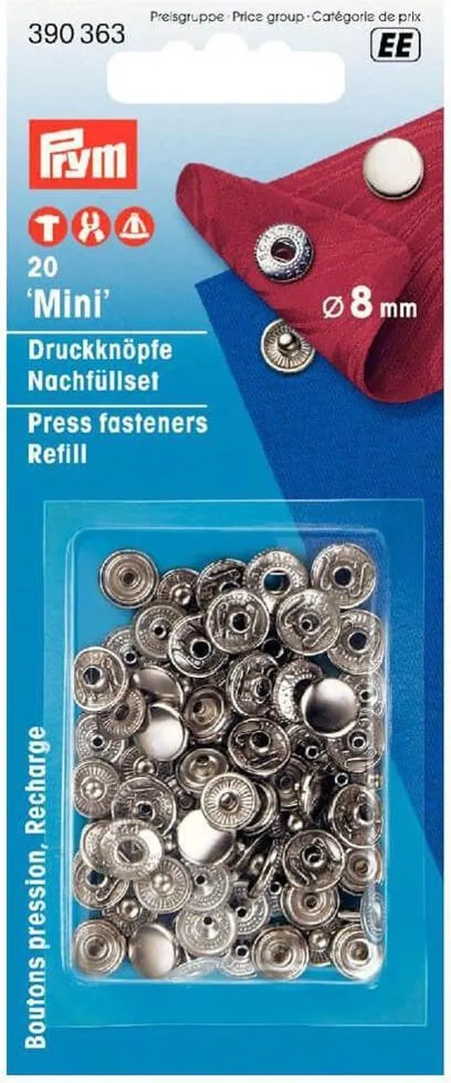 Prym Naaivrijdrukknoop Navulling 8mm - 20 Stuks