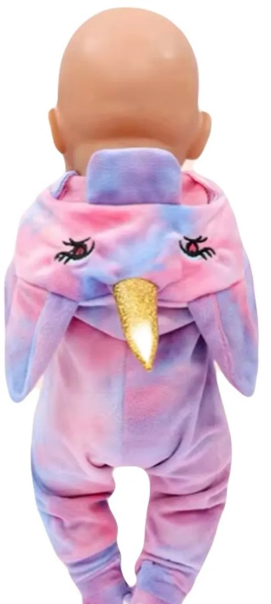 Happy U Kids Unicorn Onesie 25093001 - Baby Born Poppenkleding 36-43cm - Roze & Blauw