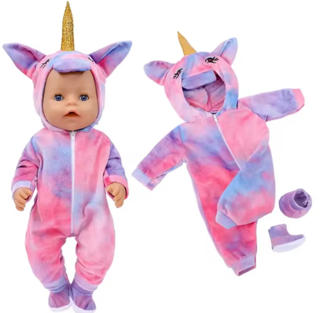 Happy U Kids Unicorn Onesie 25093001 - Baby Born Poppenkleding 36-43cm - Roze & Blauw