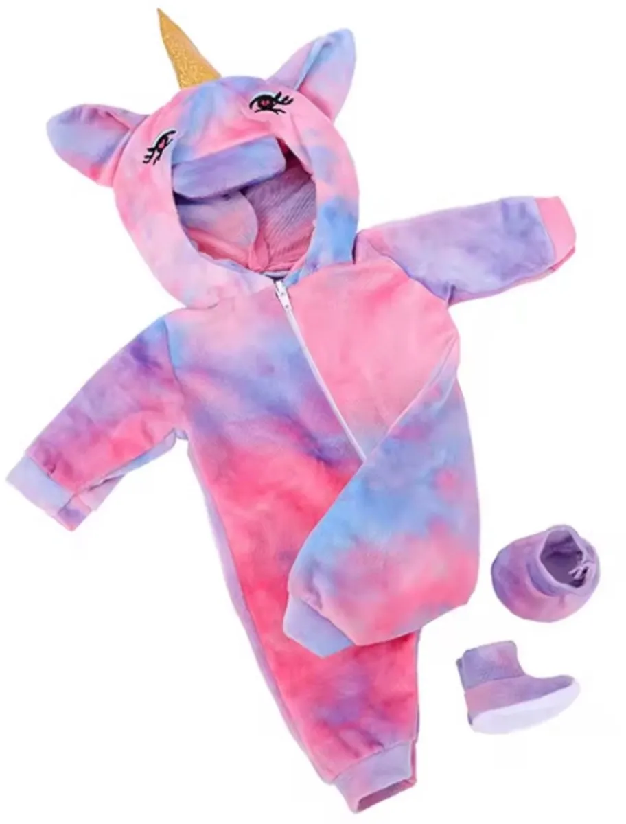 Happy U Kids Unicorn Onesie 25093001 - Baby Born Poppenkleding 36-43cm - Roze & Blauw
