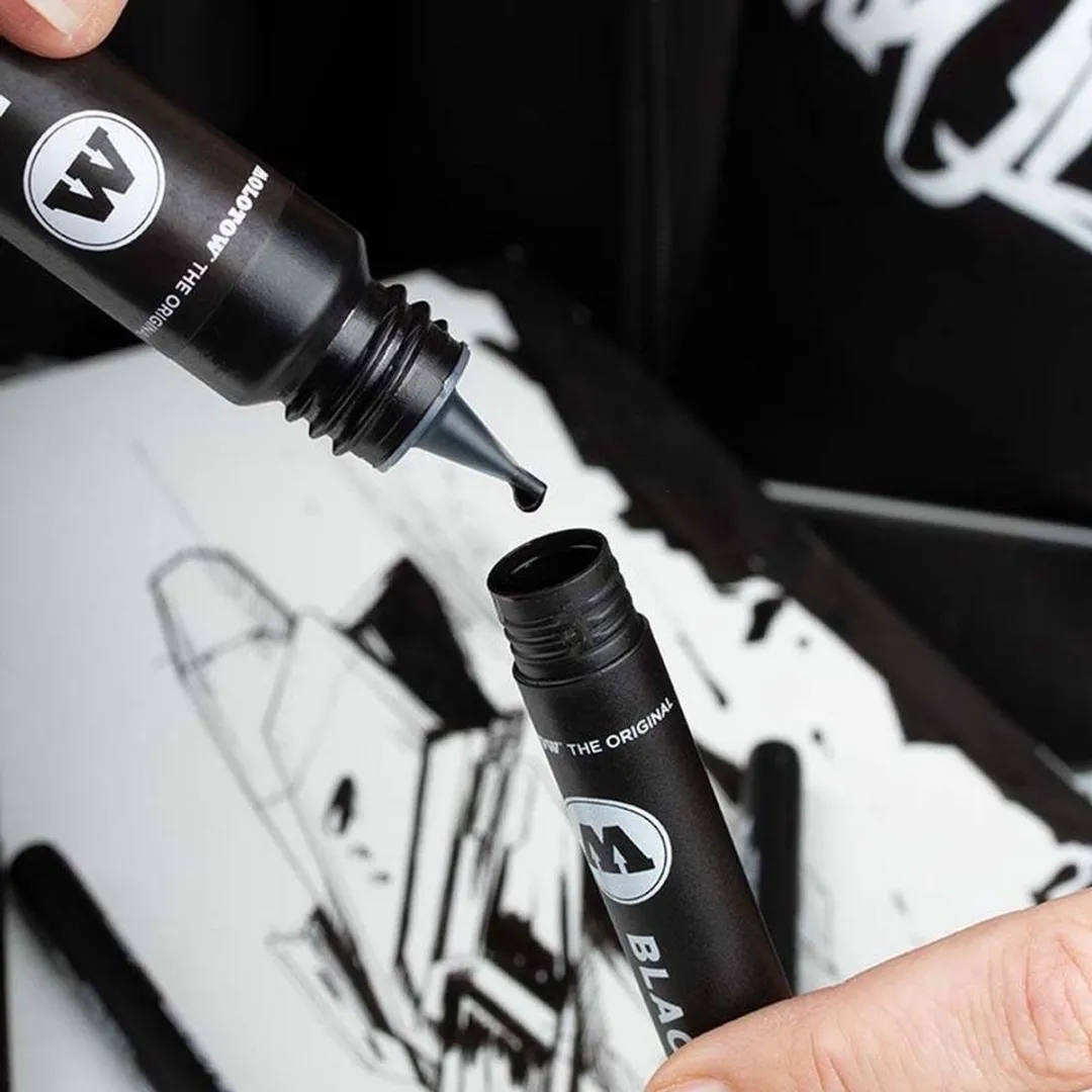 Molotow Blackliner Brush Marker & Refill 2 Stuks - Zwart