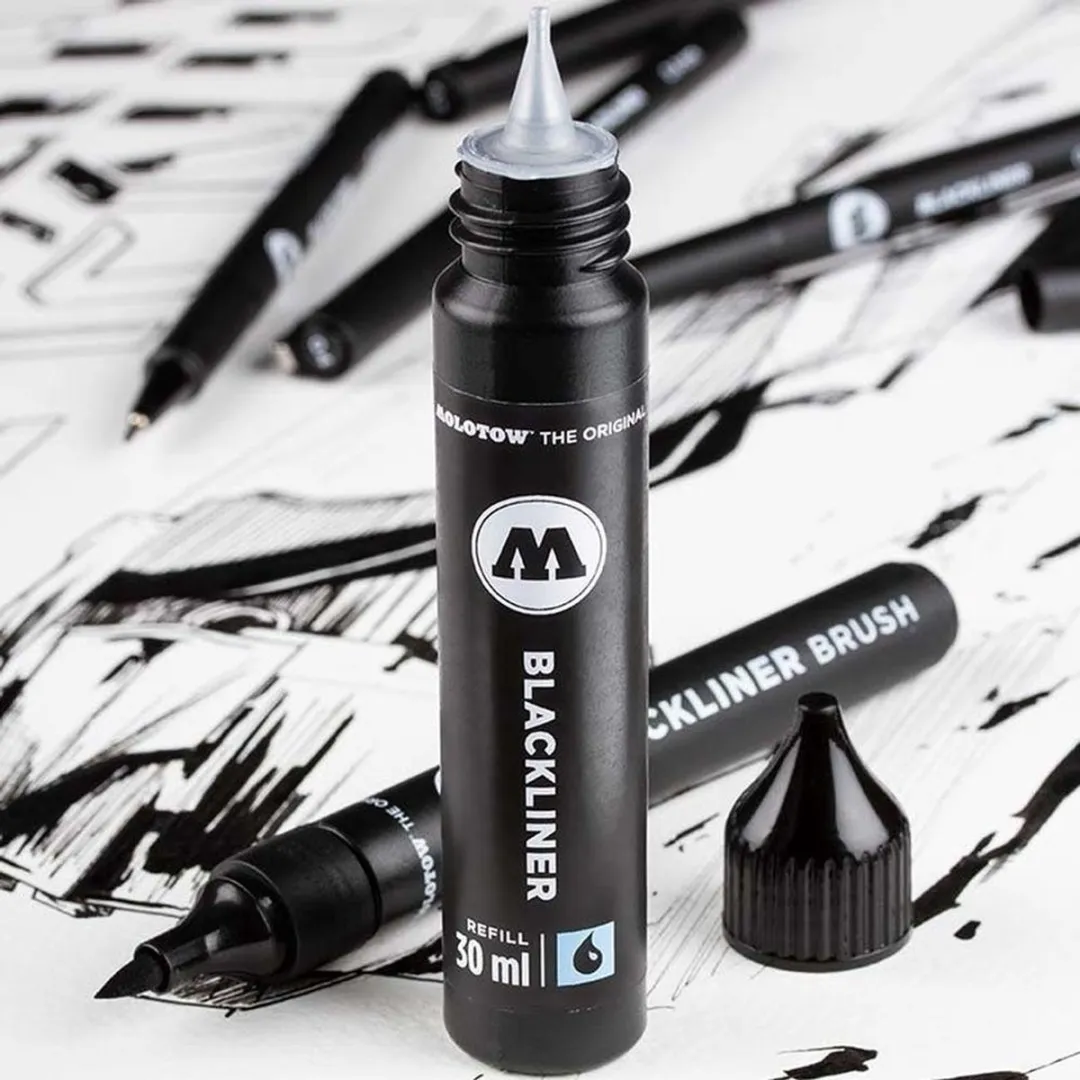 Molotow Blackliner Brush Marker & Refill 2 Stuks - Zwart