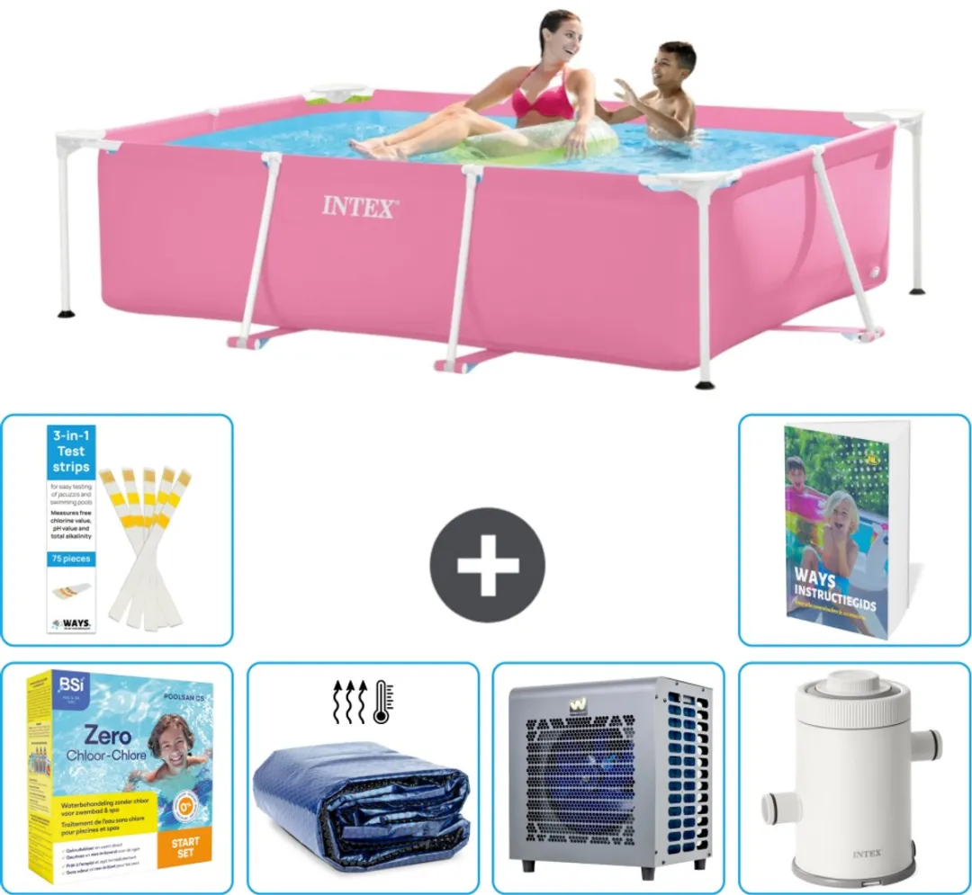 Intex Rechthoekig Frame Zwembad 220x150x60cm Roze - 7-delig