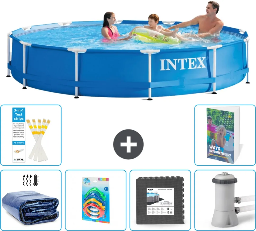 Intex 28210NP Rond Frame Zwembad 366x76cm - Blauw - 7-delig