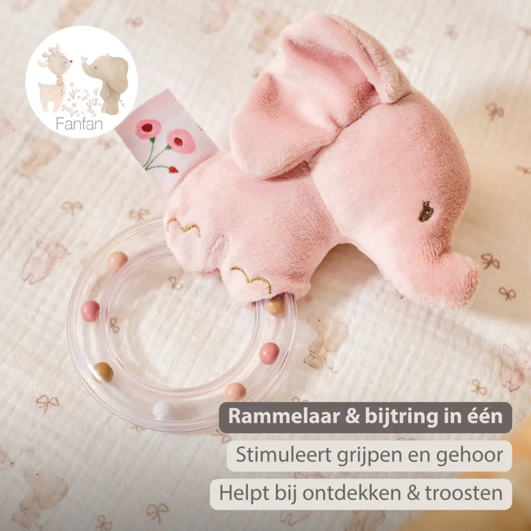 Nattou FanFan Rammelaar Olifant - 15cm - Roze