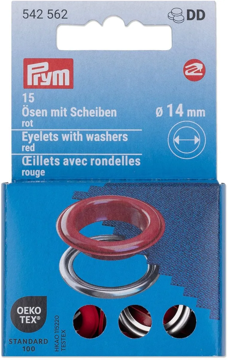 Prym Ringen met schijven 14mm - 15 Stuks - Rood