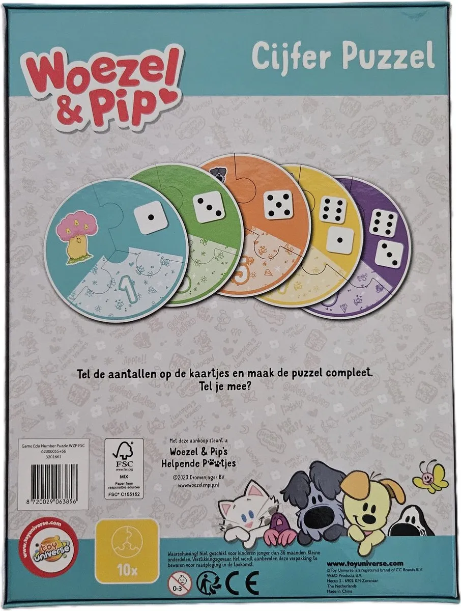 Toy Universe Woezel & Pip Cijferpuzzel - 10 Setjes Multi
