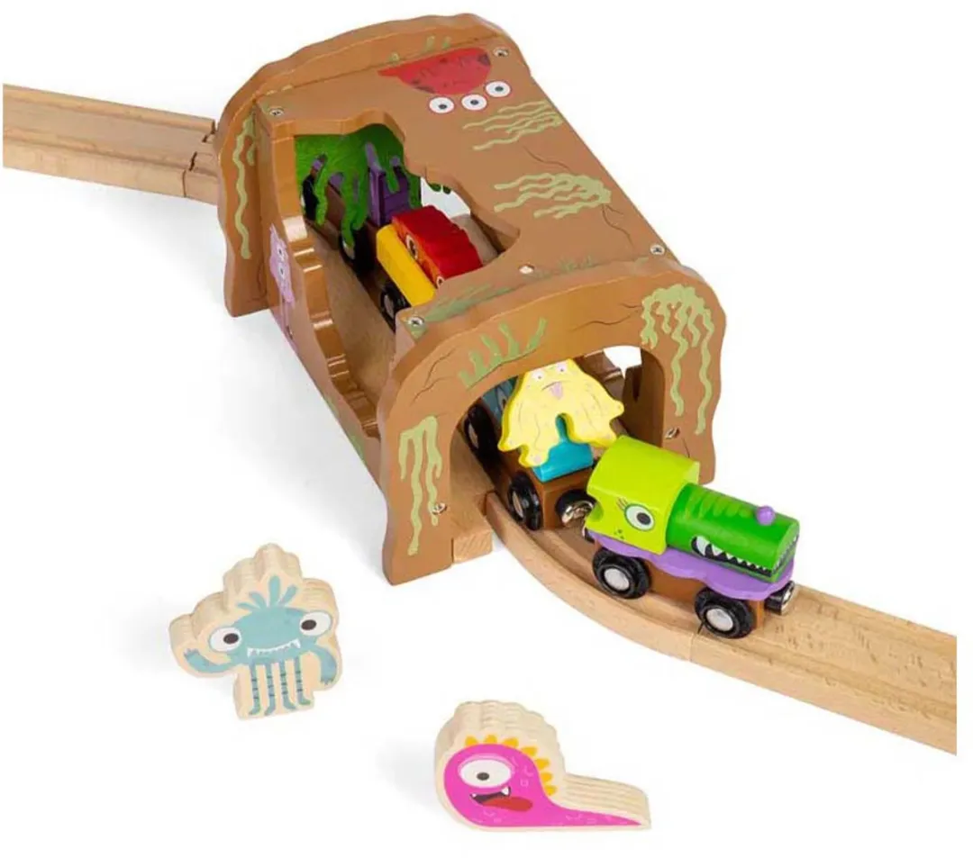BIGJIGS Houten Treintunnel met Monsters BJT607 - Multi kleuren
