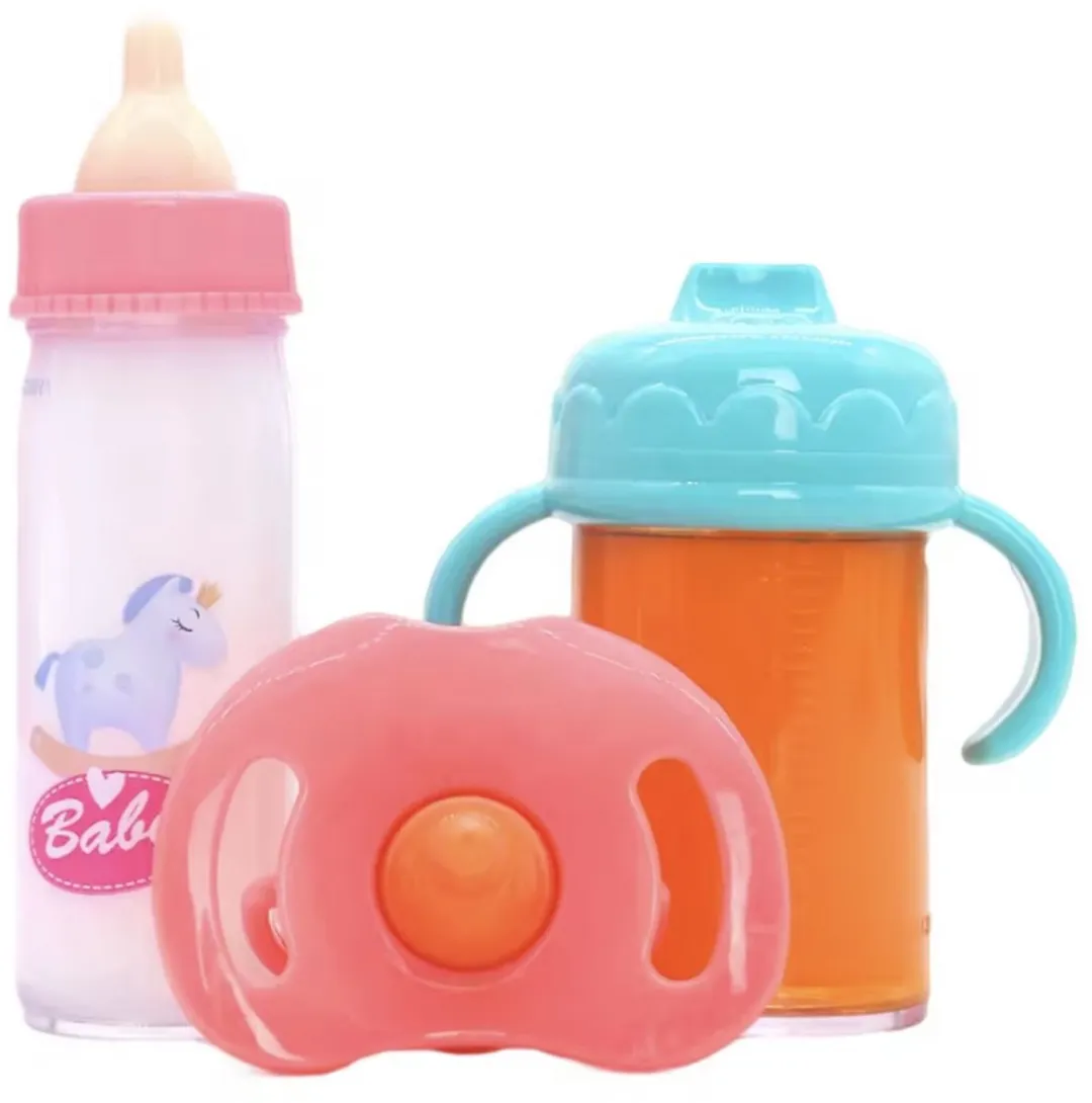 Happy U Kids Eetset Babypop 25072501 - Flesjes Bordje Lepeltje - Roze/Wit