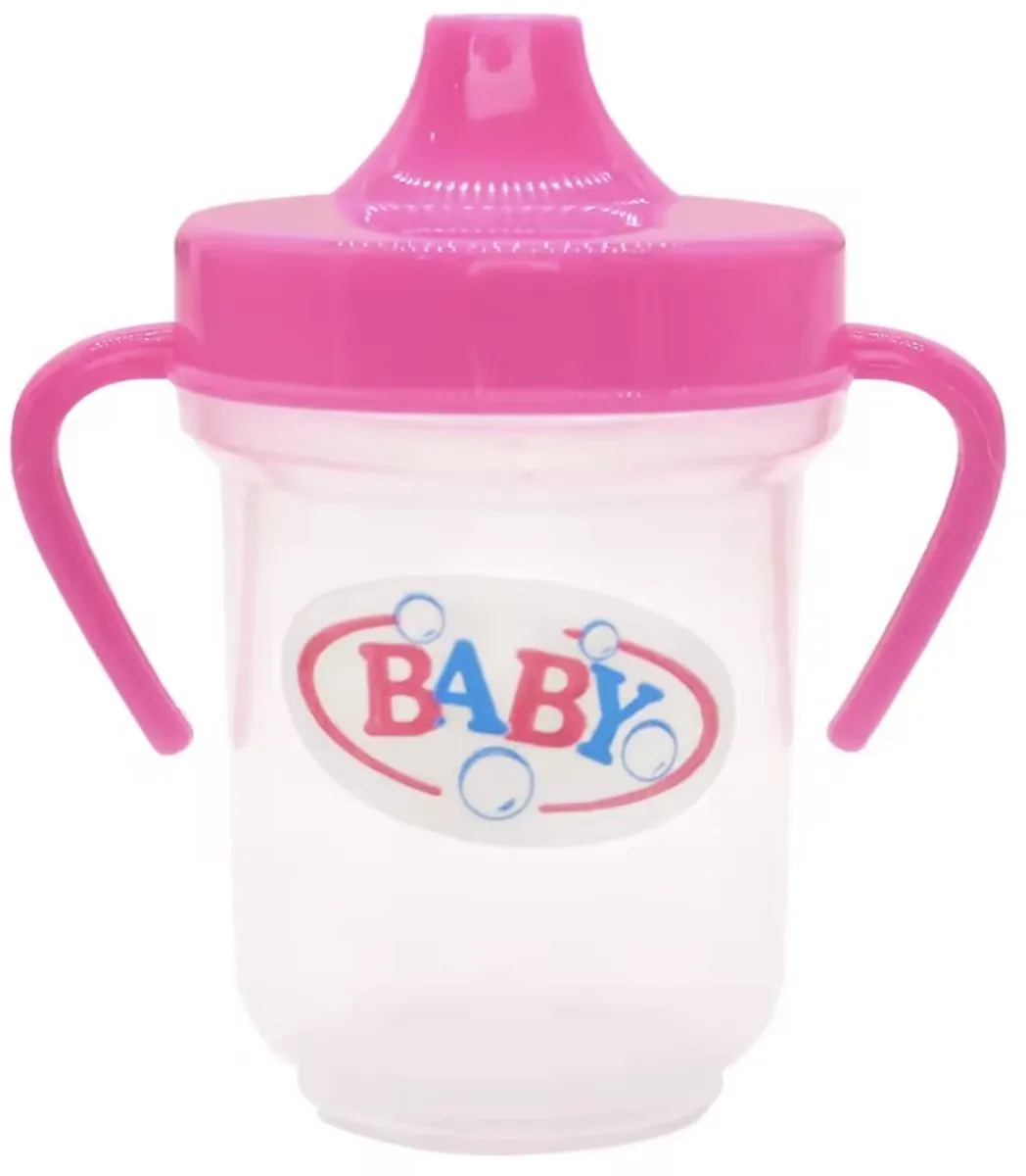 Happy U Kids Eetset Babypop 25072501 - Flesjes Bordje Lepeltje - Roze/Wit