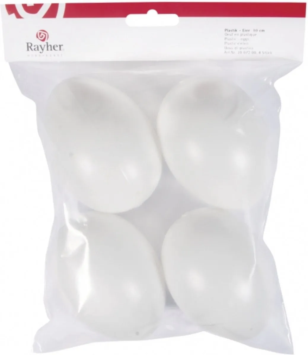 Rayher Plastic Eieren 10cm - 4 Stuks Wit