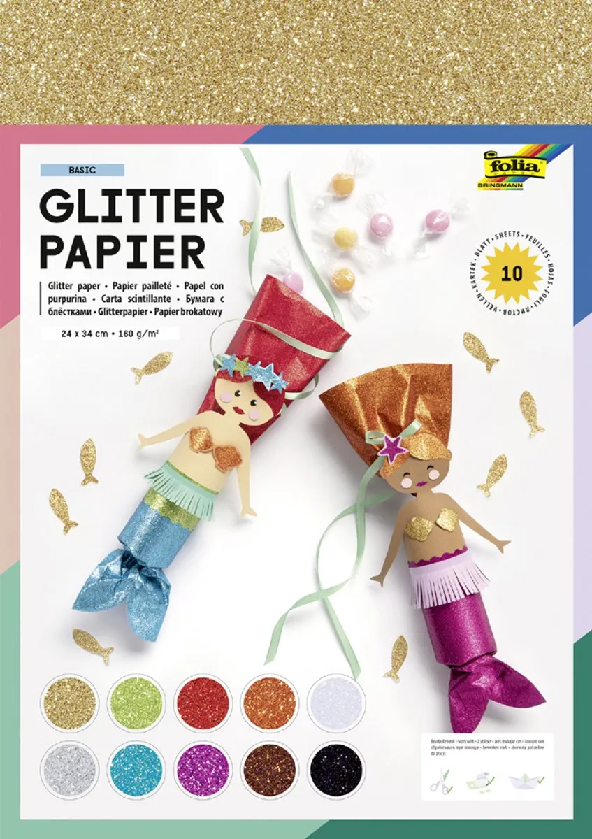 Folia Glitterpapier 23x33cm - 10 Stuks Assorti
